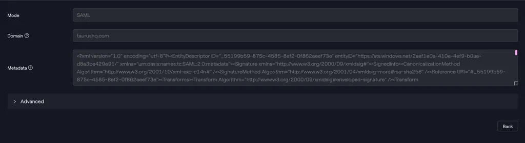 Example - SAML \`<taurushq.com>` domain